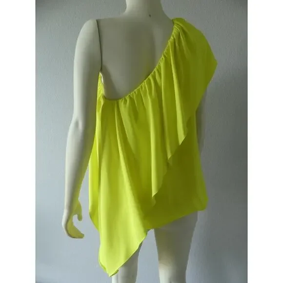 Trina Turk Satisfied One-Shoulder Top NWT Yellow Layer Flutter Flowy Summer Sz M - Picture 4 of 10